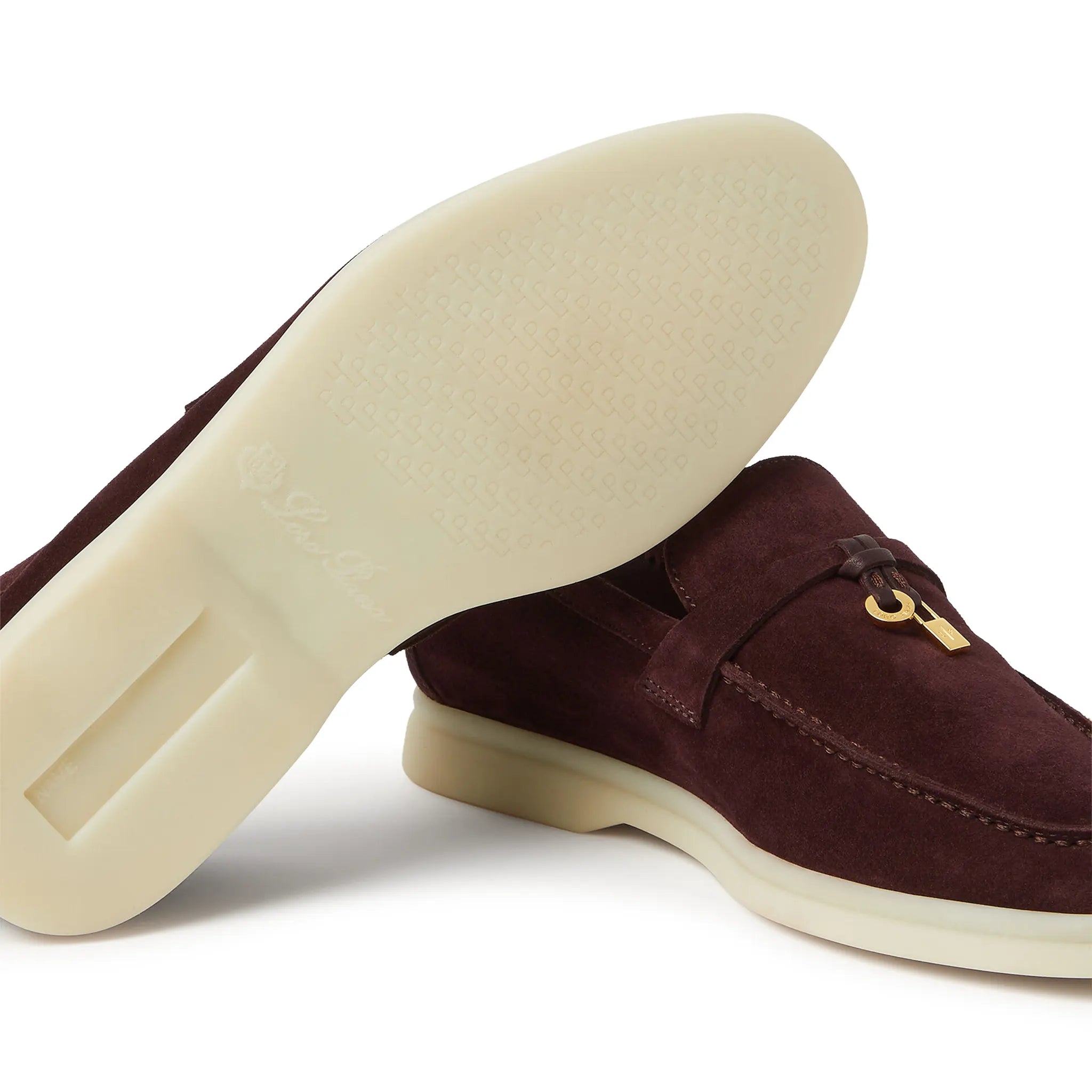 Sole View of Loro Piana Summer Charms Suede Dark Roast Loafers FAE5444_H1NF